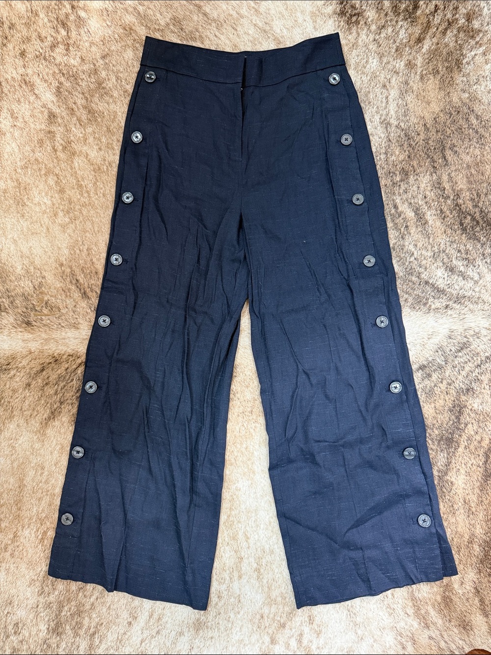 Rebecca Taylor Black Wide-Leg Button-Trim Capris